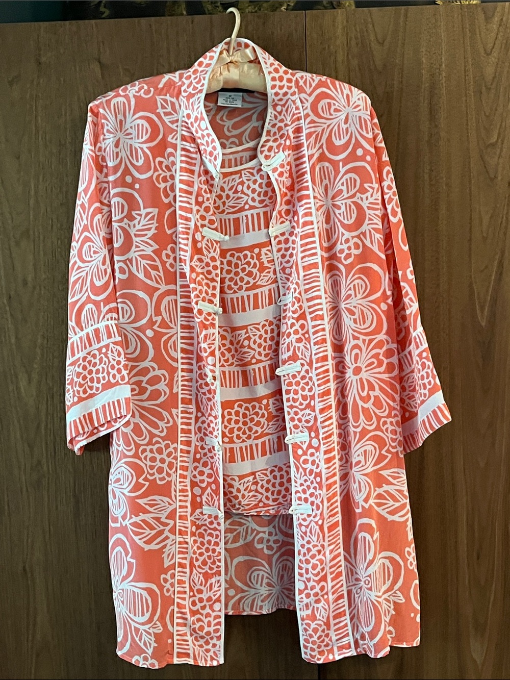 2 piece vintage Bob Mackie Coral and White Floral top & jacket